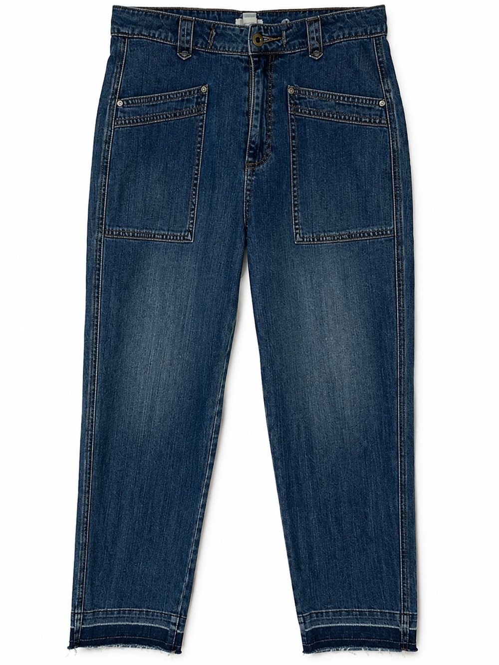 Sundance Patch Pocket Cropped Jeans | Size 4 | Raw Hem Straight Leg Denim